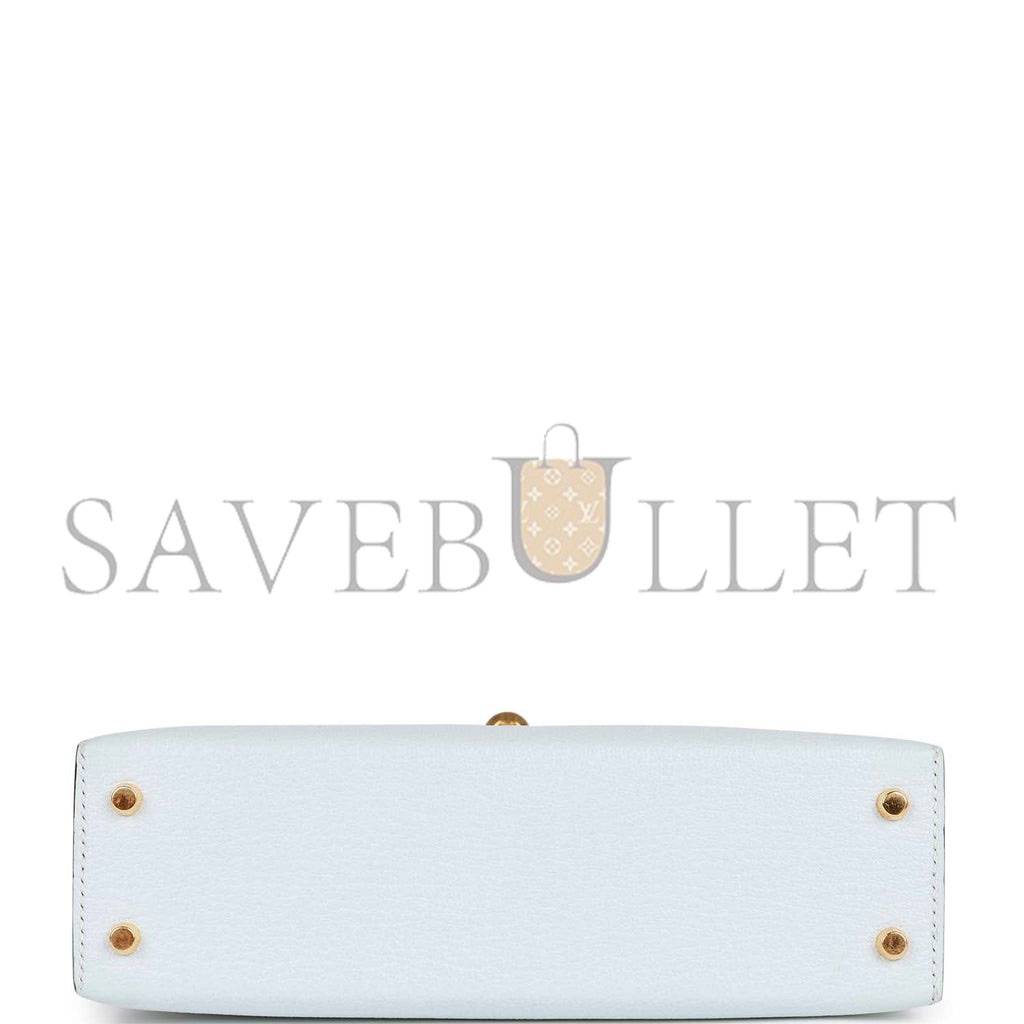 H**mes mini H**mes kelly sellier 20 bleu brume chevre gold hardware (19*12*5.5cm)