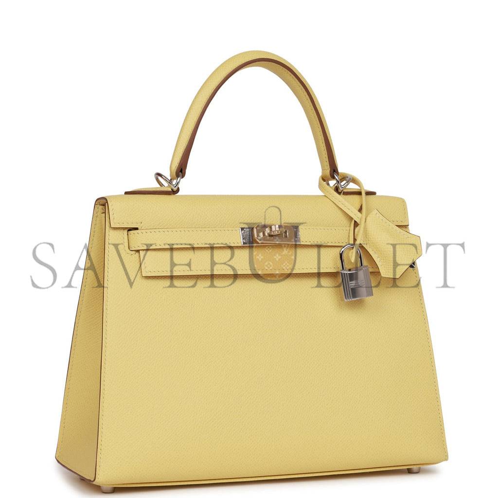 H**mes kelly sellier 25 jaune poussin epsom palladium hardware (25*17*7cm)