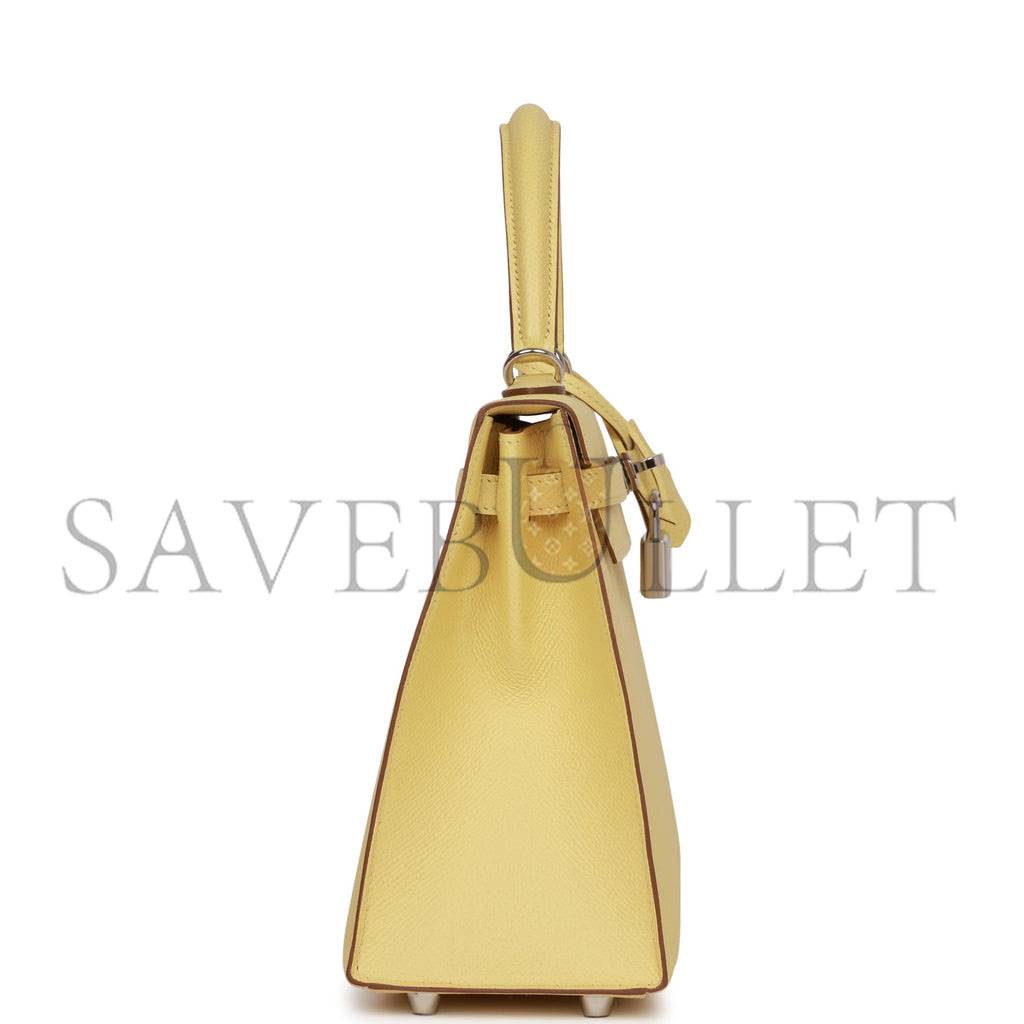 H**mes kelly sellier 25 jaune poussin epsom palladium hardware (25*17*7cm)