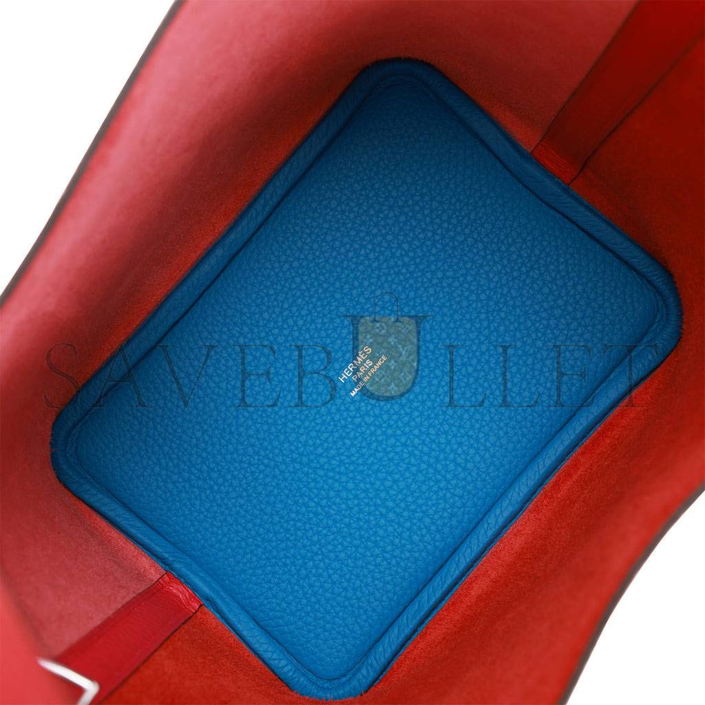 H**mes picotin lock 18 casaque rouge de coeur, rose extreme and bleu zanzibar clemence palladium hardware (18*13*18cm)