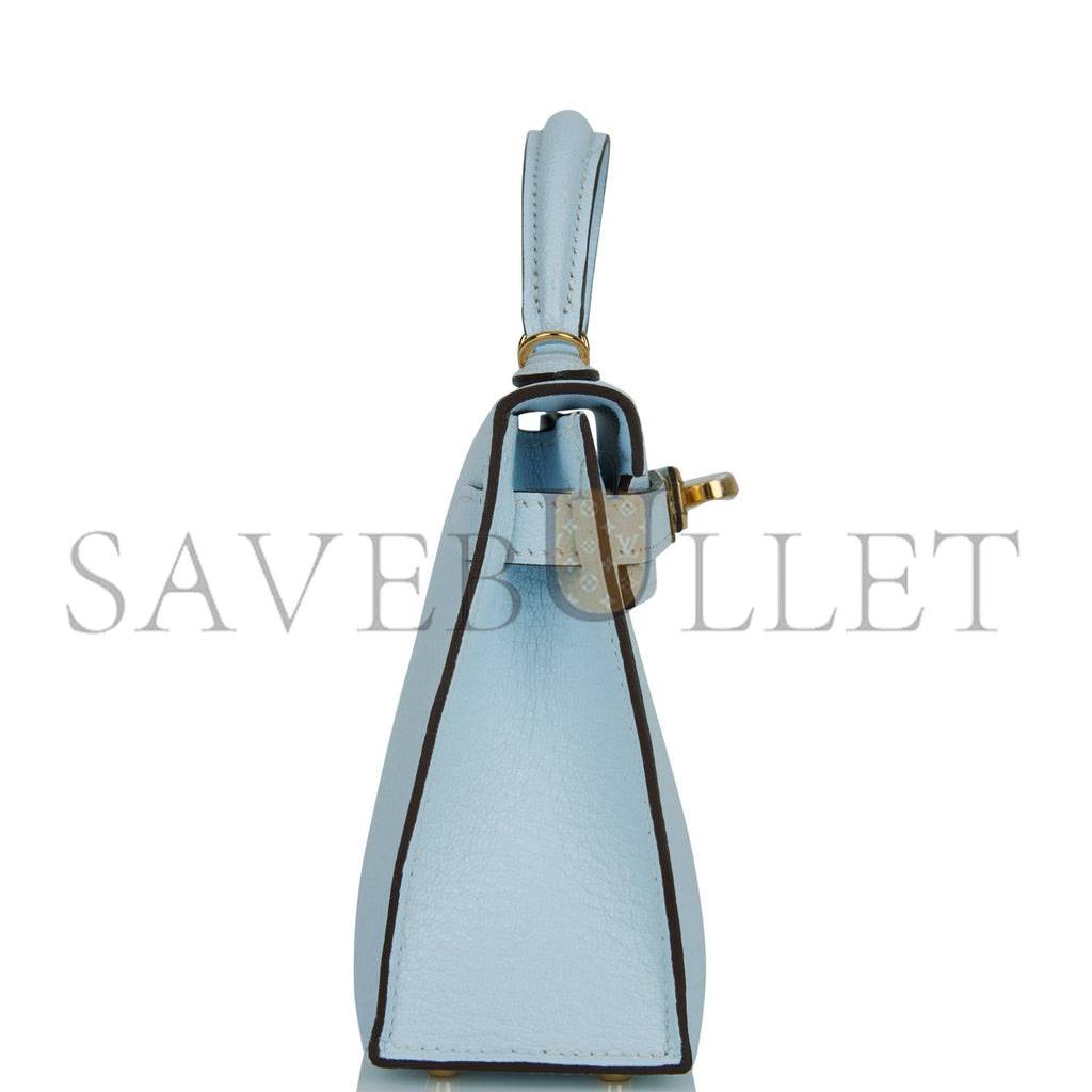 H**mes mini kelly sellier 20 bleu brume chevre gold hardware (19*12*5.5cm)