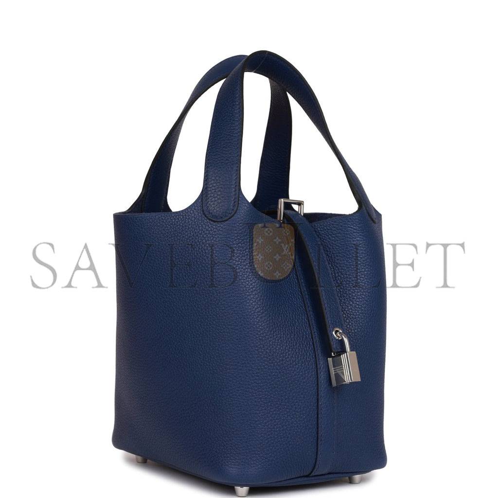 H**mes picotin lock 18 bleu saphir maurice palladium hardware (18*13*18cm)