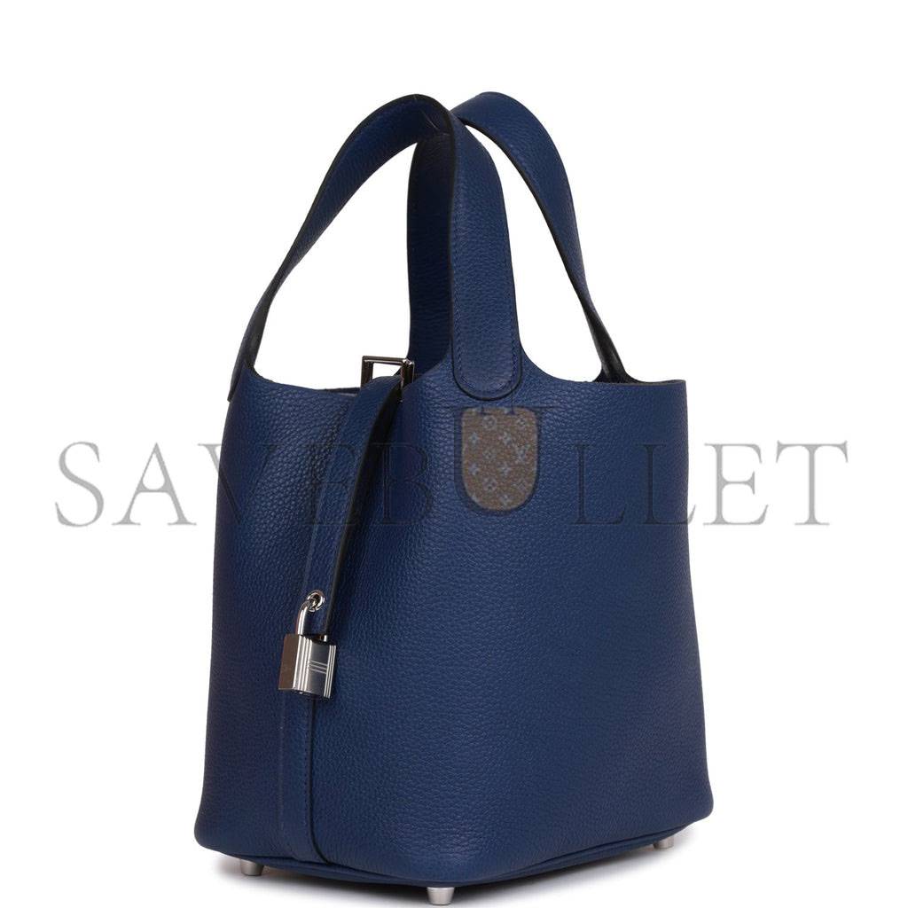 H**mes picotin lock 18 bleu saphir maurice palladium hardware (18*13*18cm)