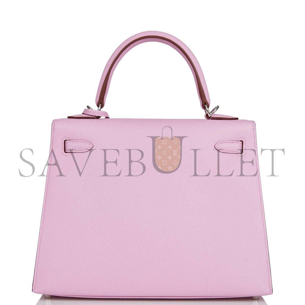 H**mes kelly sellier 25 mauve sylvestre epsom palladium hardware (25*17*7cm)