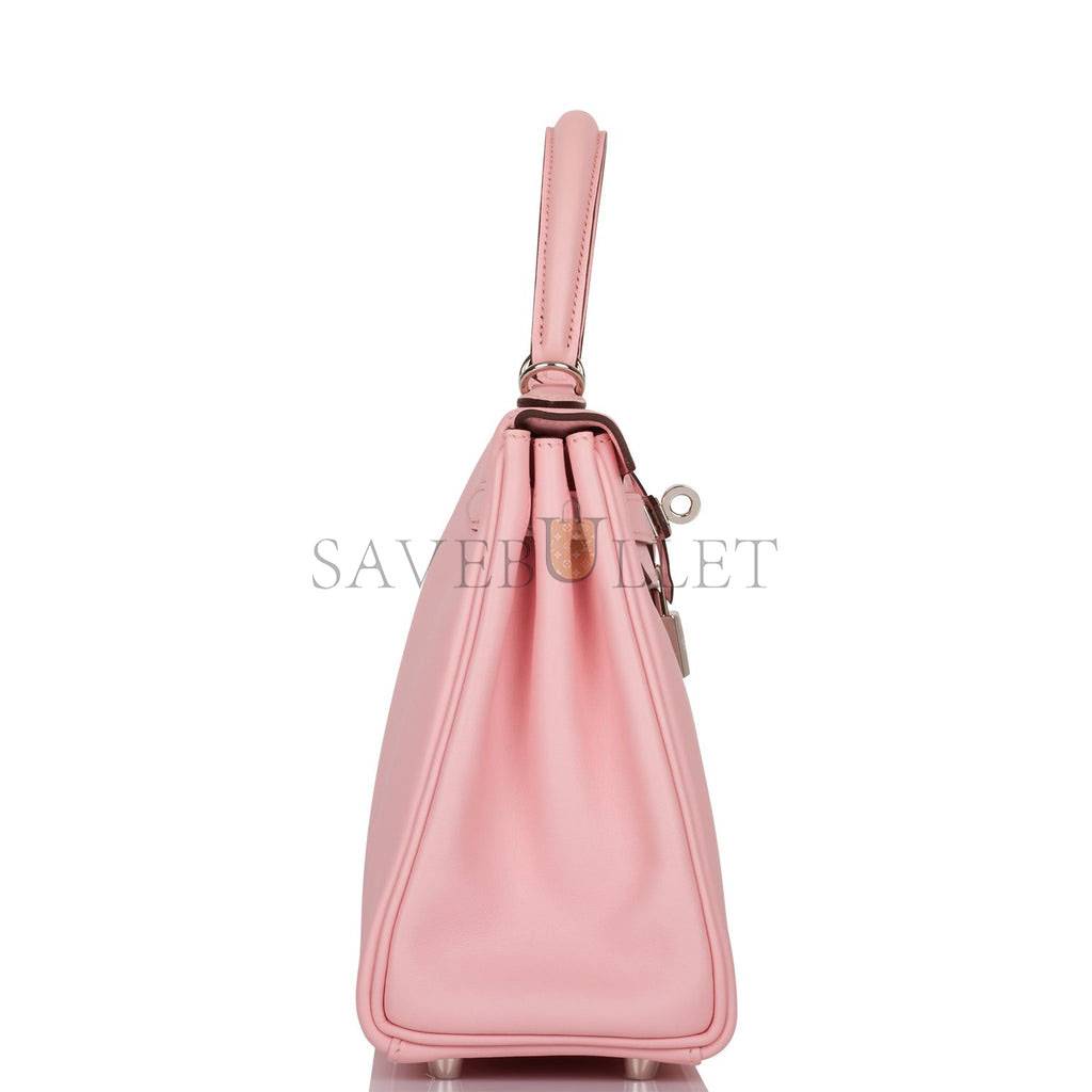 H**mes kelly retourne 25 rose sakura swift palladium hardware handmade (25*17*7cm)