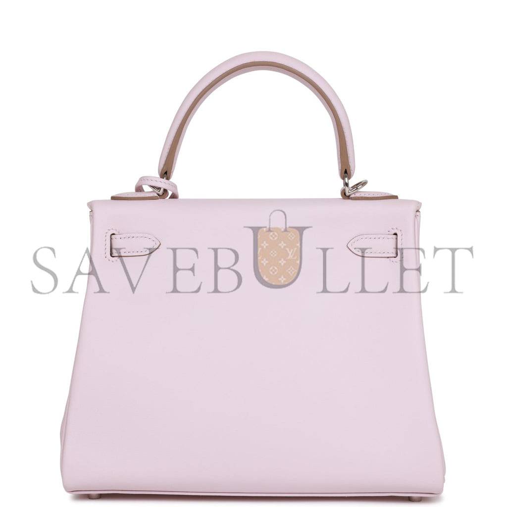 H**mes kelly retourne 25 mauve pale swift palladium hardware handmade(25*17*7cm)