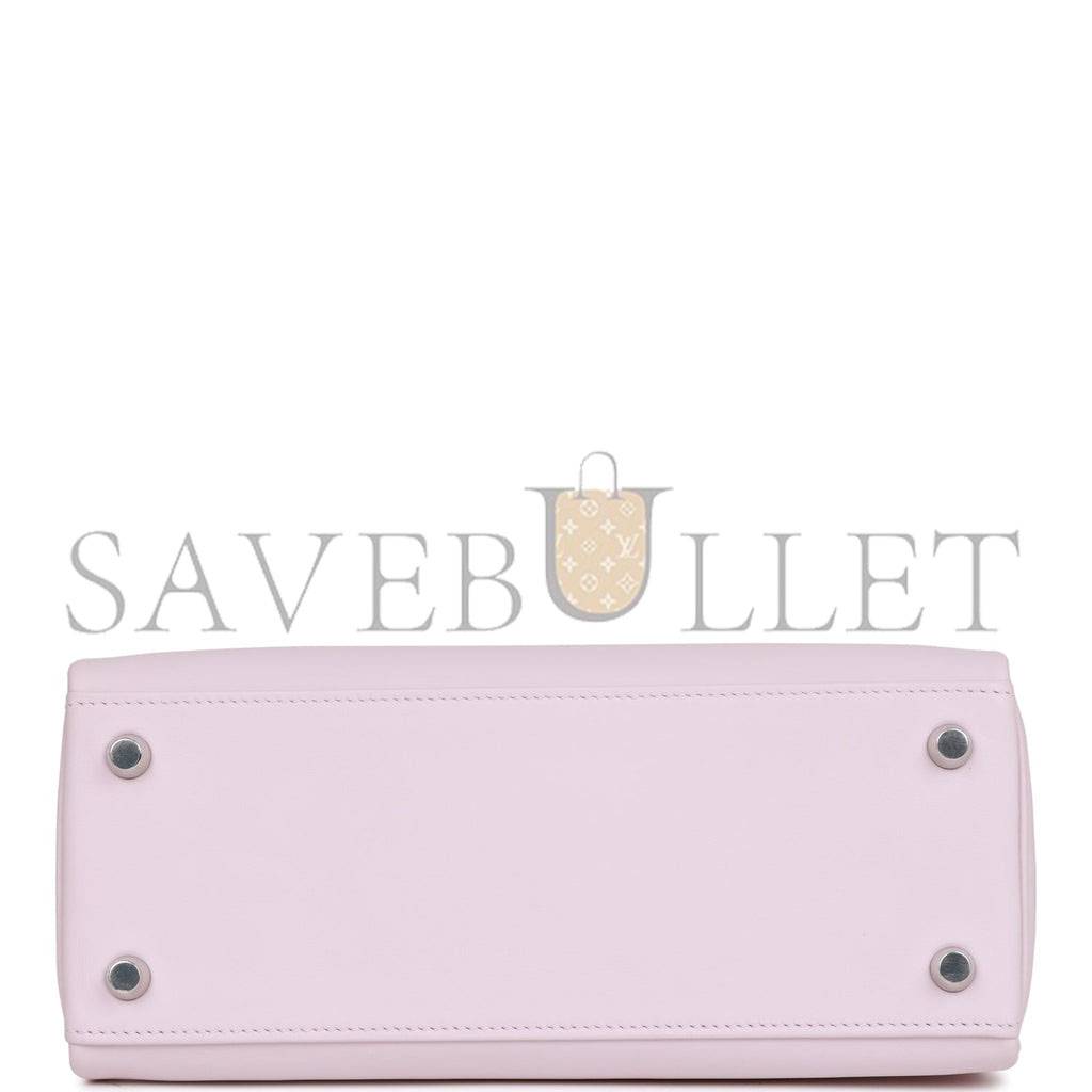 H**mes kelly retourne 25 mauve pale swift palladium hardware handmade(25*17*7cm)