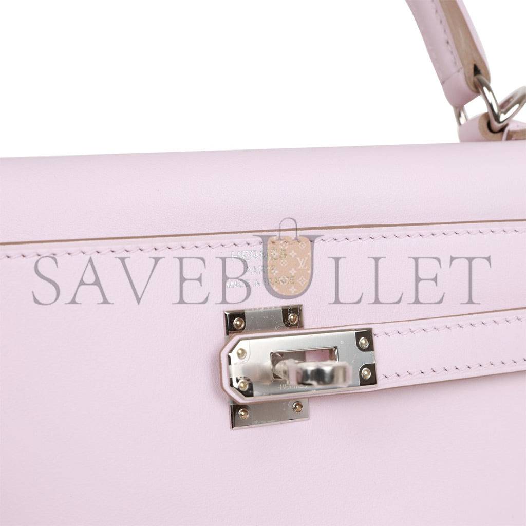 H**mes kelly retourne 25 mauve pale swift palladium hardware handmade(25*17*7cm)