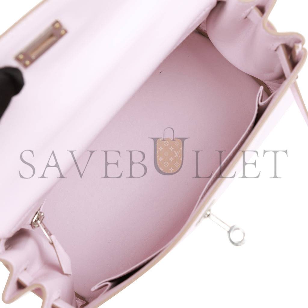 H**mes kelly retourne 25 mauve pale swift palladium hardware handmade(25*17*7cm)