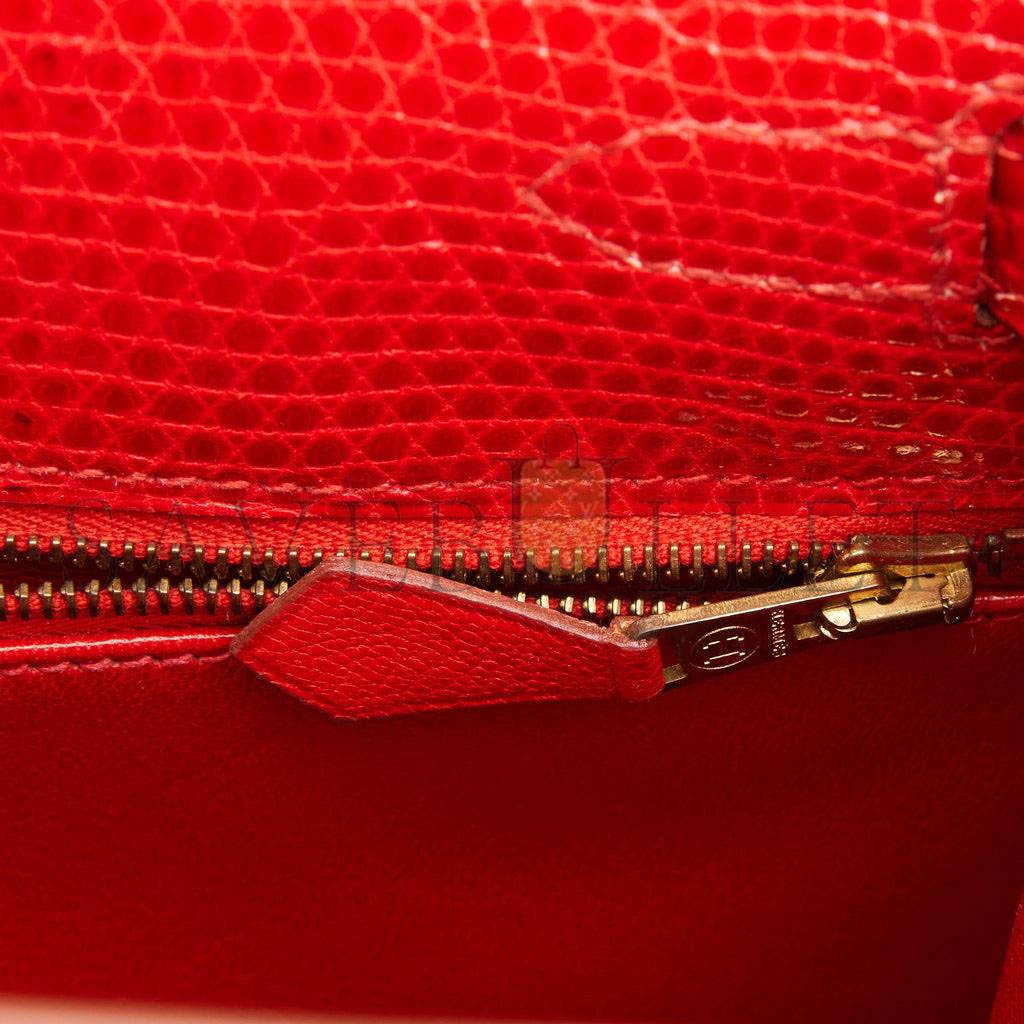 H**mes kelly sellier 28 rouge vif lizard niloticus gold hardware (28*22*10cm)