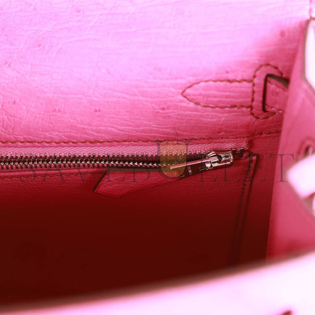 H**mes kelly sellier 25 fuchsia ostrich palladium hardware (25*17*7cm)