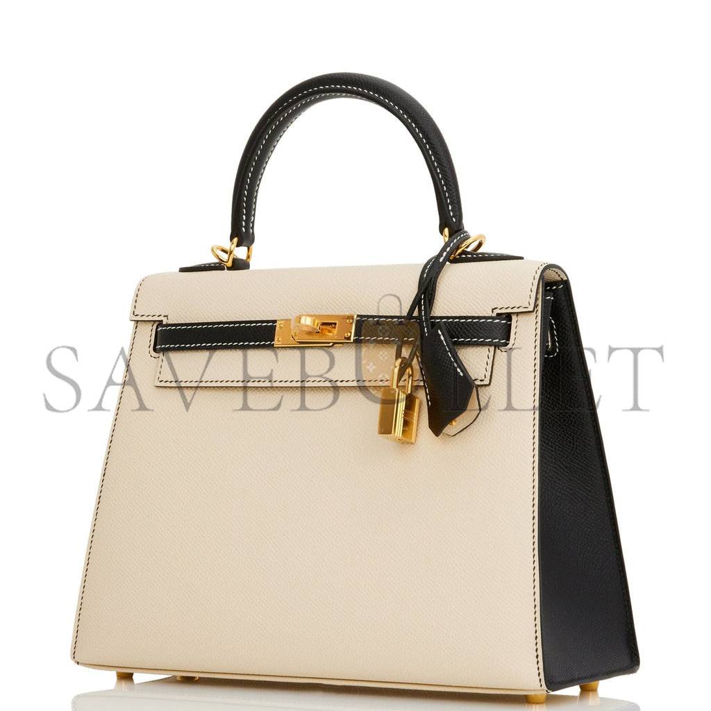 H**mes special order (hss) kelly sellier 25 nata and black epsom gold hardware handmade (25*17*7cm)