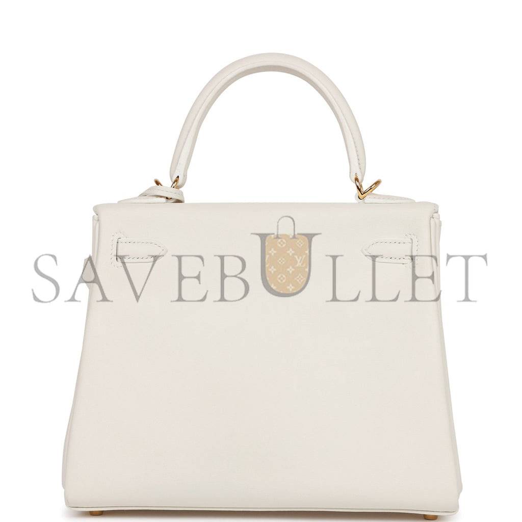 H**mes kelly retourne 25 white swift gold hardware handmade (25*17*7cm)
