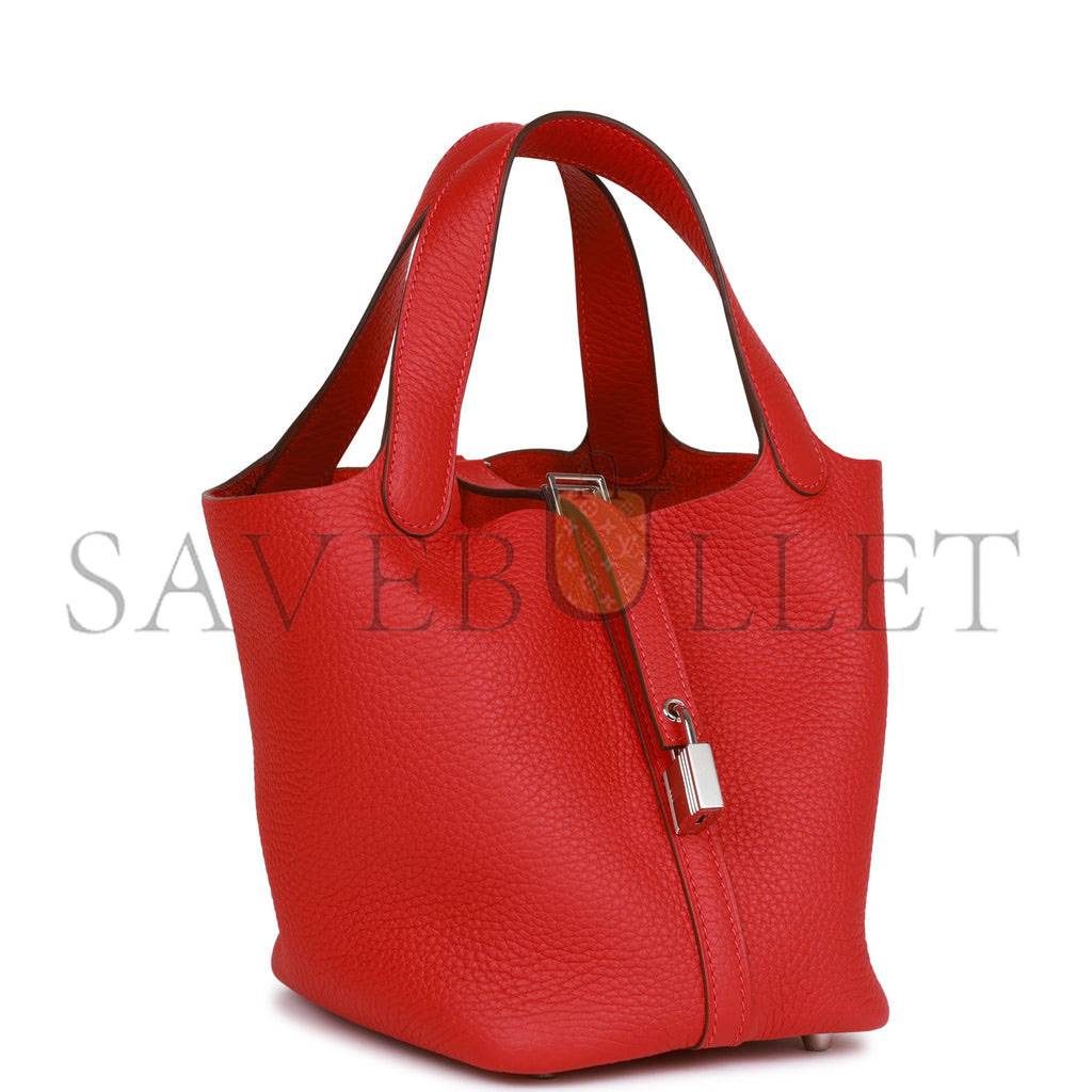 H**mes picotin lock 18 vermillion clemence palladium hardware (18*13*18cm)