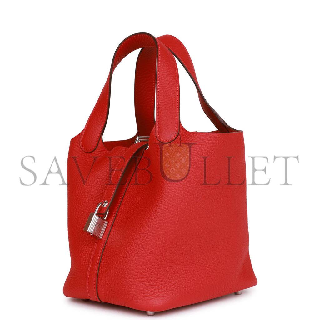 H**mes picotin lock 18 vermillion clemence palladium hardware (18*13*18cm)
