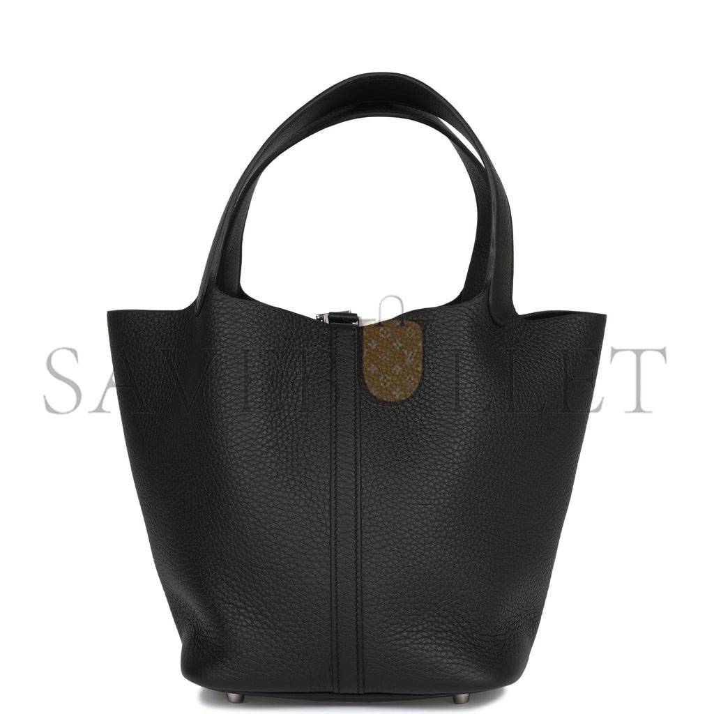 H**mes black clemence picotin lock 22cm palladium hardware (22cm)
