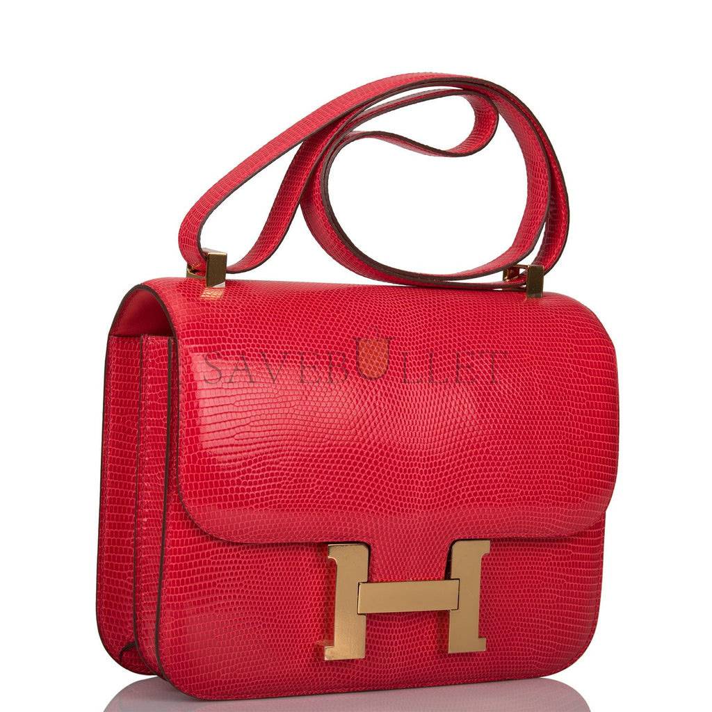 H**mes constance 24 rouge exotique lizard niloticus gold hardware (24cm)