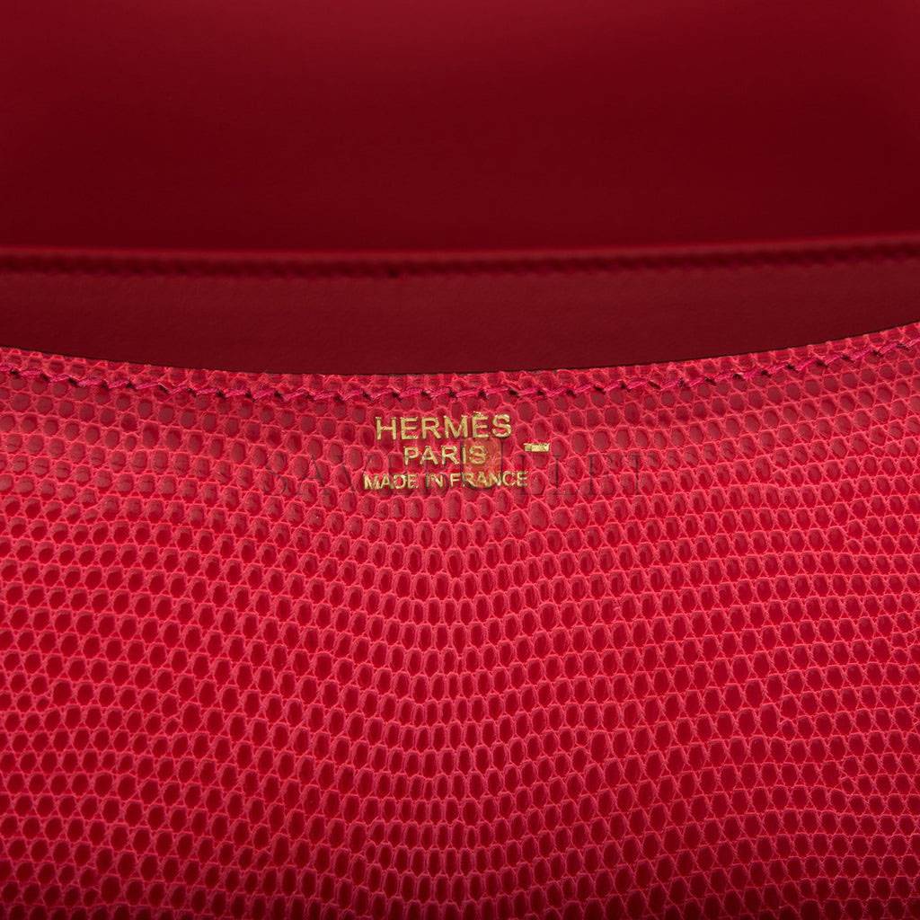 H**mes constance 24 rouge exotique lizard niloticus gold hardware (24cm)