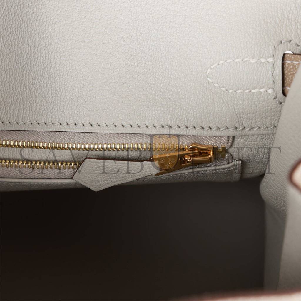 H**mes special order (hss) birkin 25 gris tourterelle verso chevre brushed gold hardware handmade (25cm)