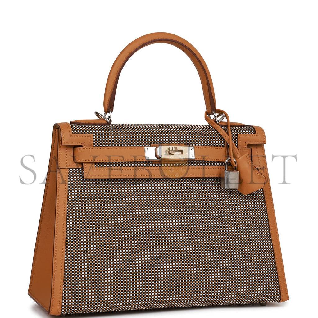 H**mes quadrille kelly sellier 28 sesame toile and swift palladium hardware (28*21*12cm)