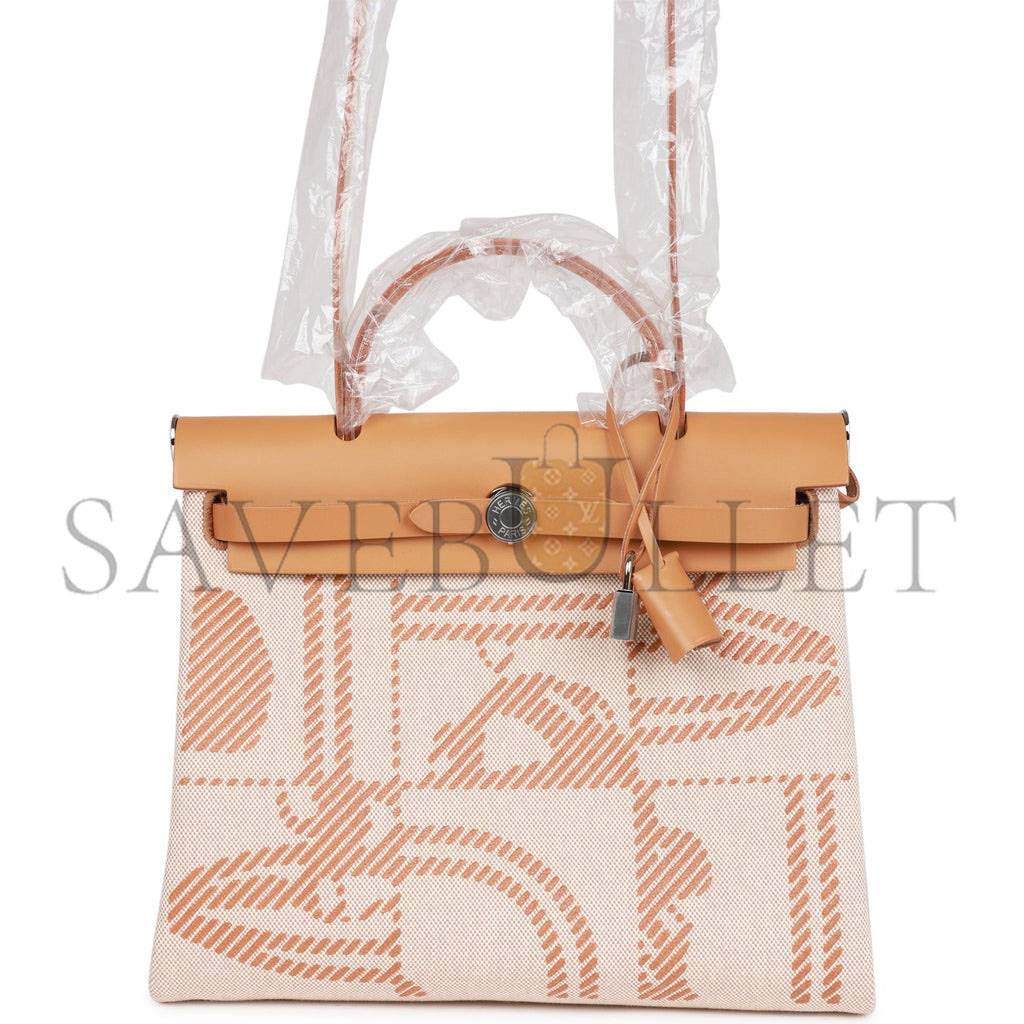 H**mes herbag zip pm 31 brides de gala toile h berline natural sable palladium hardware(30*27*11cm)