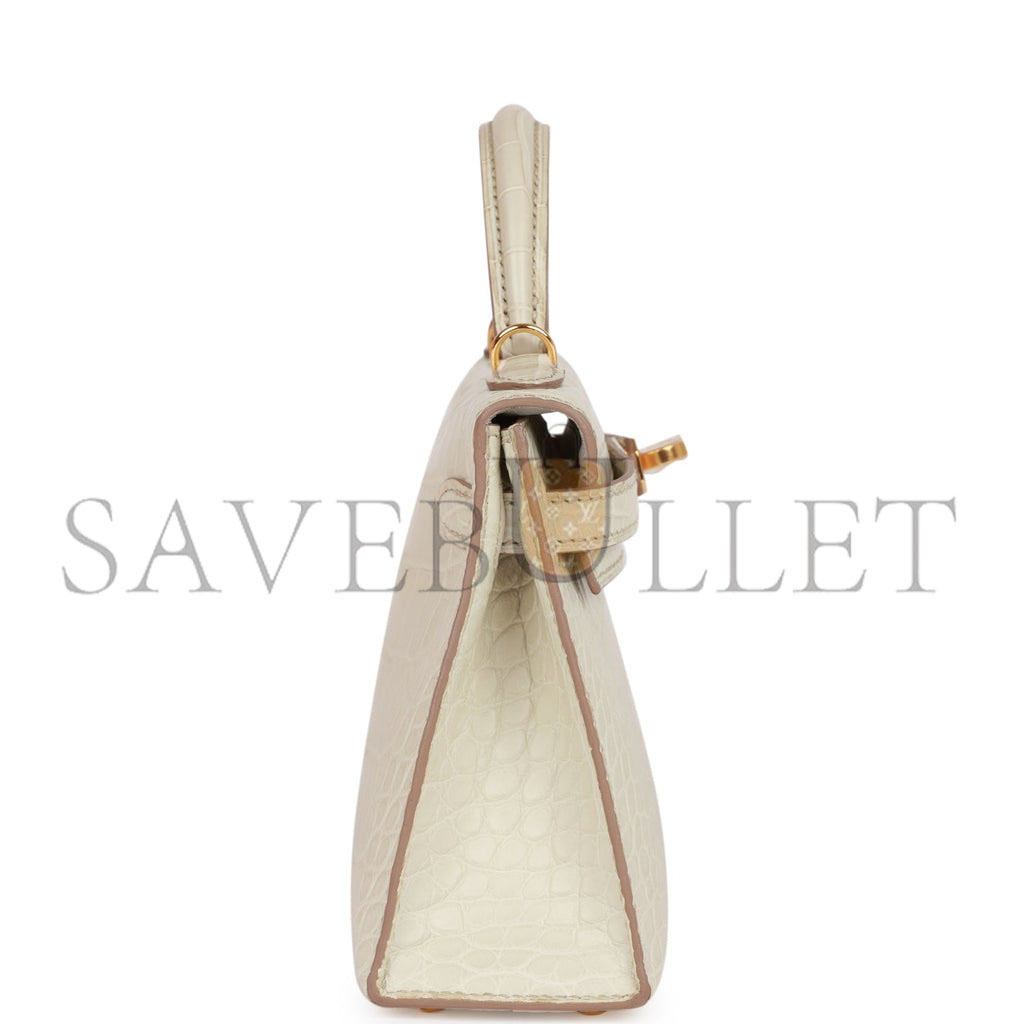 H**mes mini kelly sellier 20cm beton matte alligator gold hardware (19*12*5.5cm)