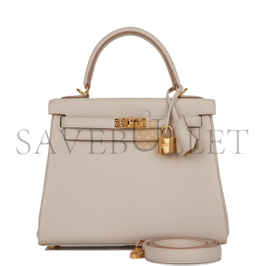 H**mes kelly retourne 25 gris perle swift gold hardware handmade (25*17*7cm)