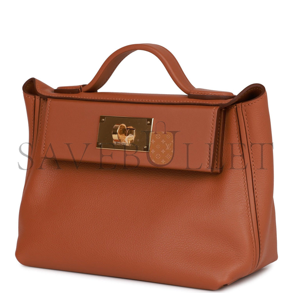 H**mes mini 2424 bag gold evercolor and swift gold hardware (23*16*11cm)