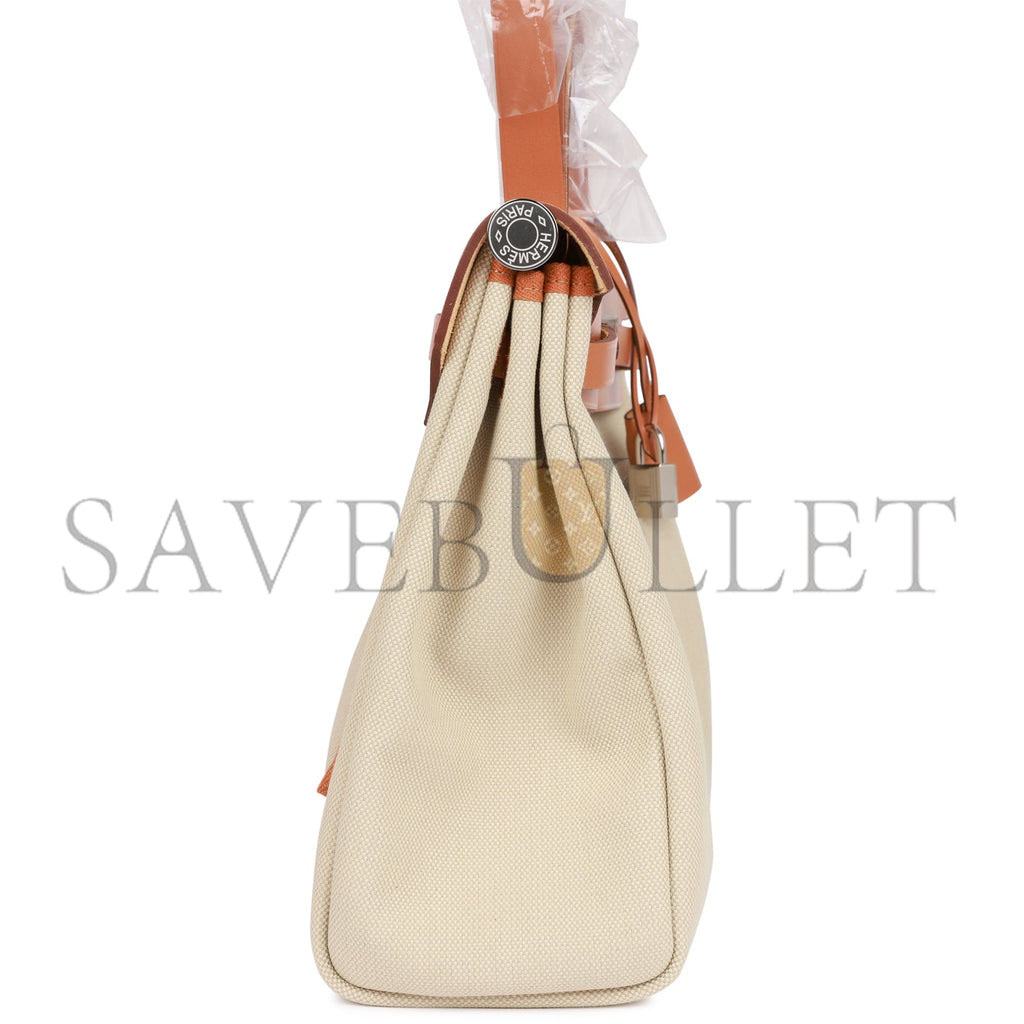 H**mes herbag zip pm 31 beton toile h berline vache naturel hunter palladium hardware(30*27*11cm)