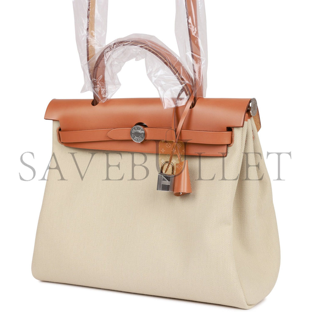 H**mes herbag zip pm 31 beton toile h berline vache naturel hunter palladium hardware(30*27*11cm)