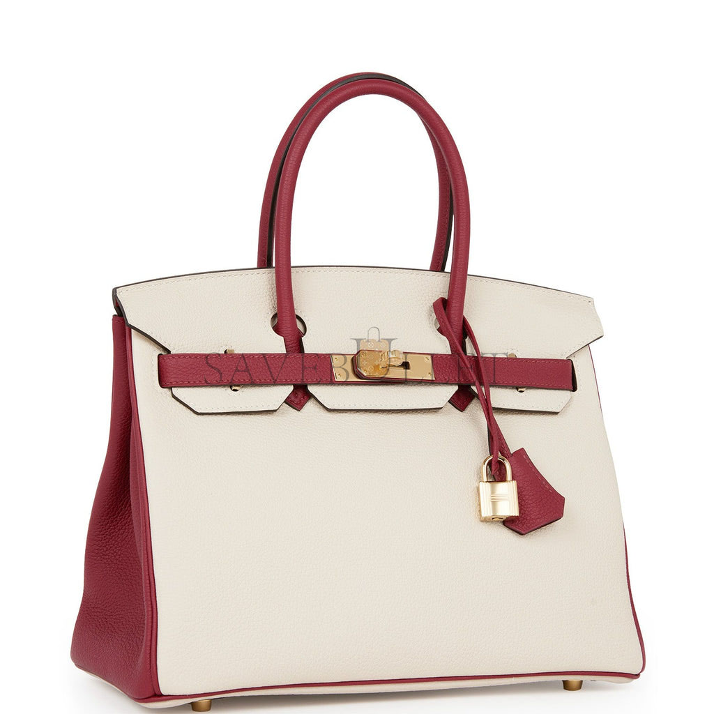 H**mes special order (hss) birkin 30 craie and rouge grenat togo permabrass hardware ( 30cm*22*16cm)