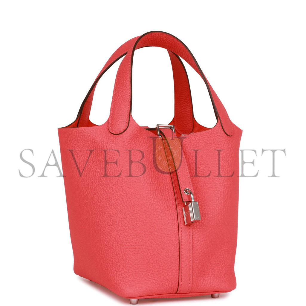 H**mes picotin lock 18 rose texas clemence palladium hardware (18*13*18cm)