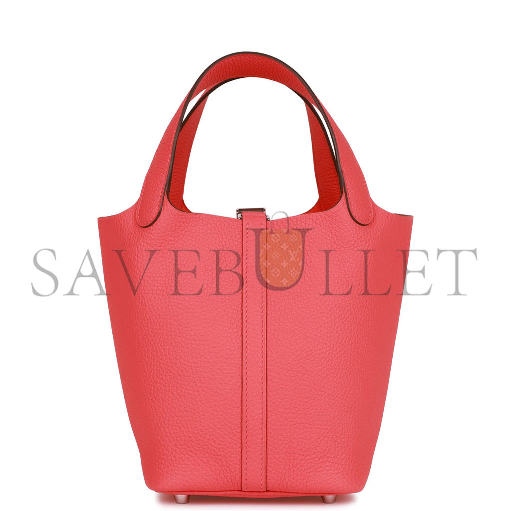 H**mes picotin lock 18 rose texas clemence palladium hardware (18*13*18cm)