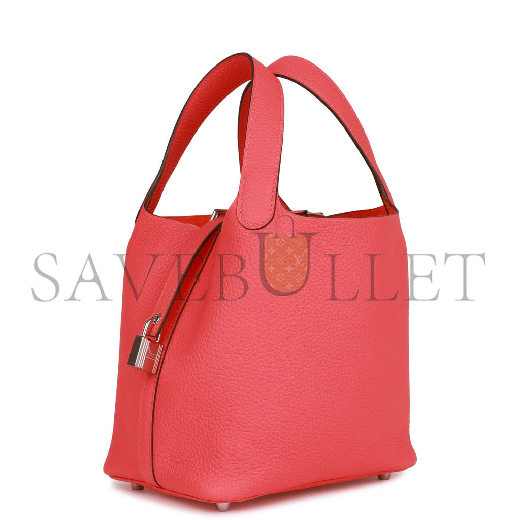 H**mes picotin lock 18 rose texas clemence palladium hardware (18*13*18cm)