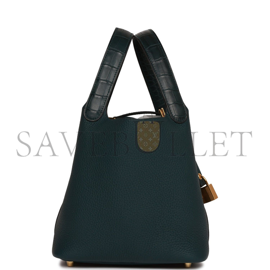 H**mes picotin lock 18 vert cypress matte alligator and clemence touch gold hardware (18*13*18cm)
