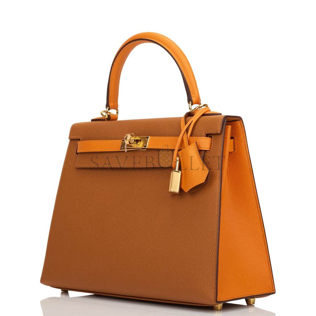 H**mes special order (hss) kelly sellier 25 gold and apricot epsom gold hardware handmade (25*17*7cm)