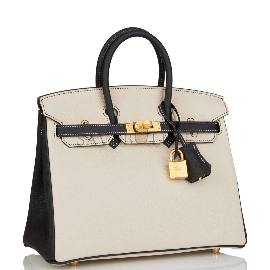 H**mes special order (hss) birkin 25 craie and black togo brushed gold hardware handmade (25cm)