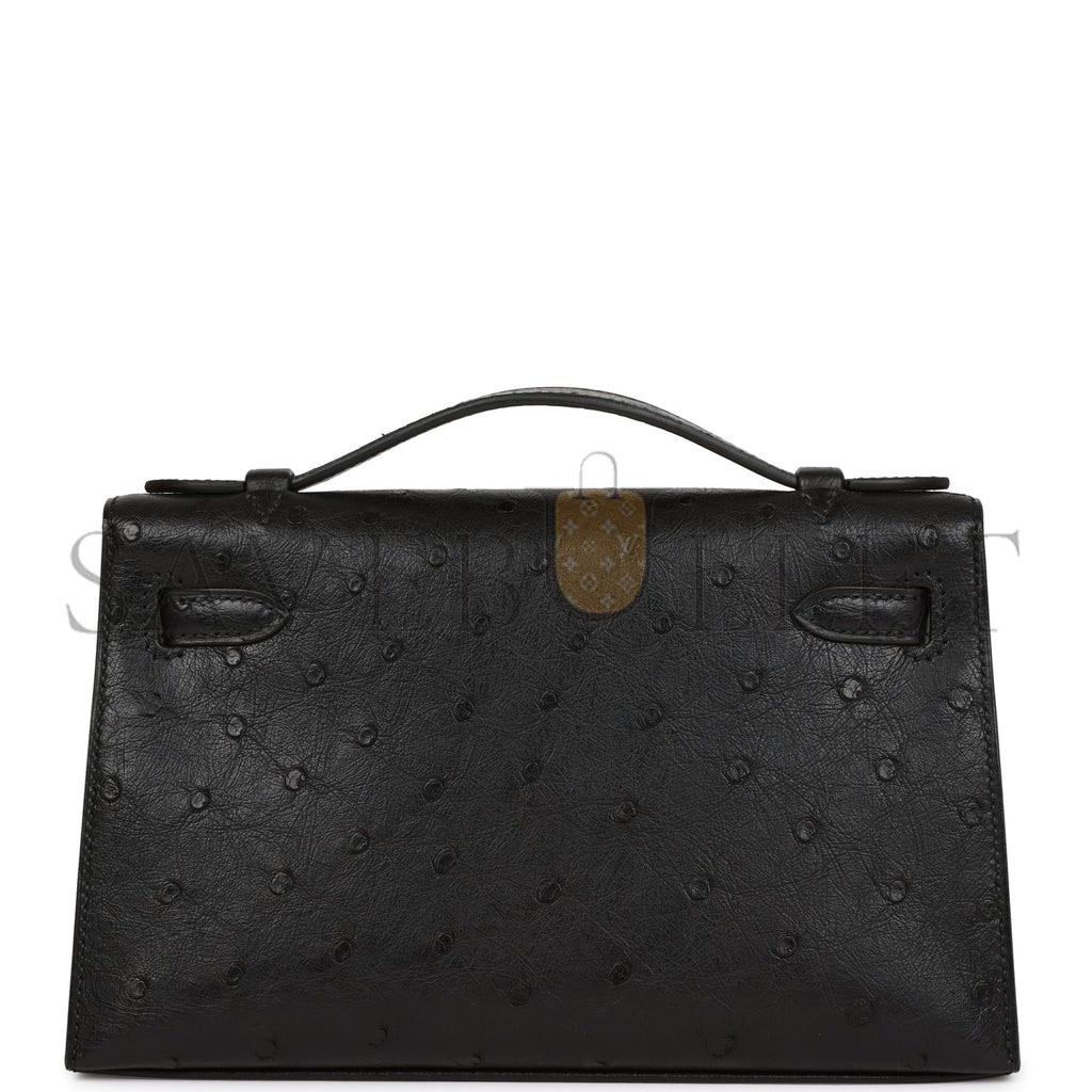 H**mes kelly pochette black ostrich gold hardware (22*12*13cm)