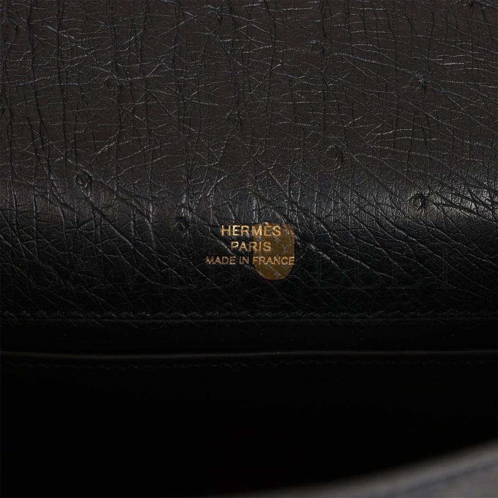 H**mes kelly pochette black ostrich gold hardware (22*12*13cm)