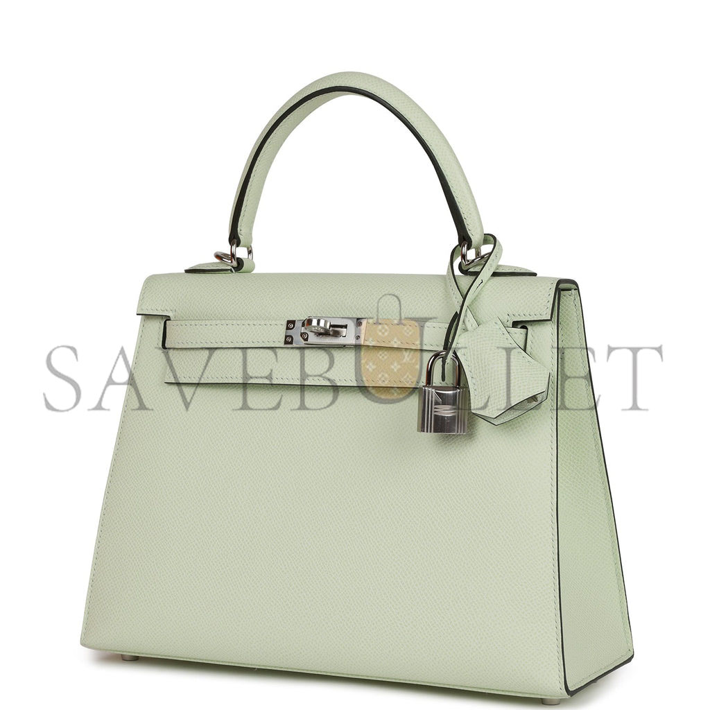 H**mes kelly sellier 25 vert fizz epsom palladium hardware handmade (25*17*7cm)