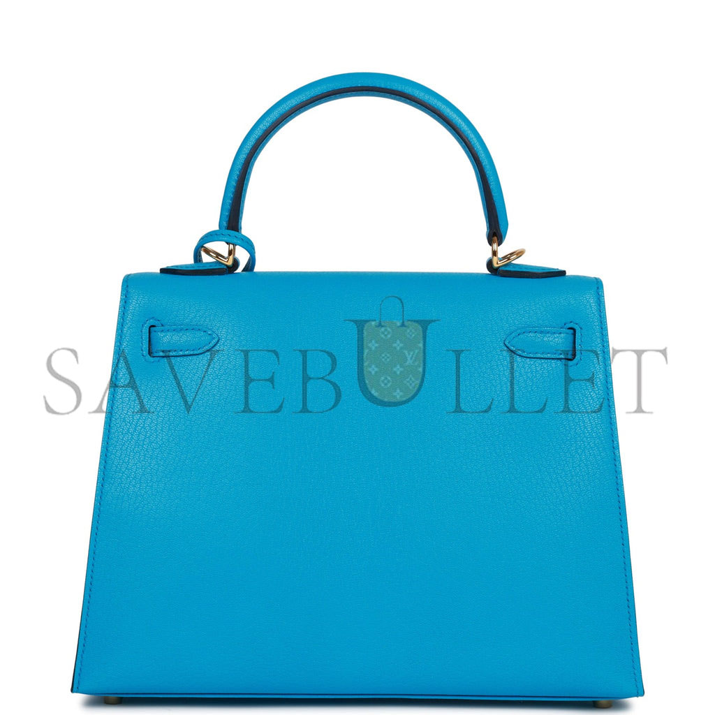 H**mes kelly sellier 25 bleu frida chevre gold hardware (25*17*7cm)