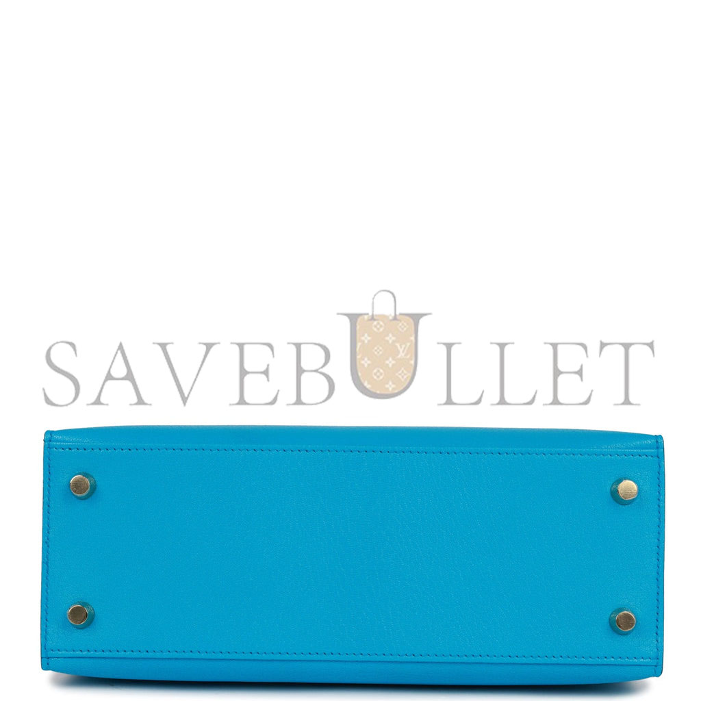 H**mes kelly sellier 25 bleu frida chevre gold hardware (25*17*7cm)