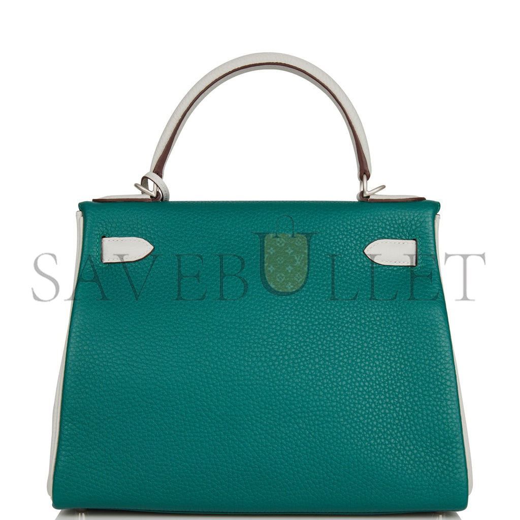 H**mes special order (hss) kelly retourne 28 malachite and gris perle clemence brushed palladium hardware (28*22*10cm)