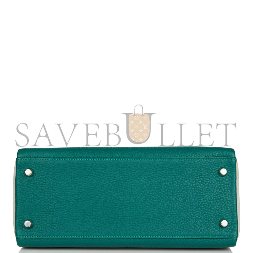 H**mes special order (hss) kelly retourne 28 malachite and gris perle clemence brushed palladium hardware (28*22*10cm)
