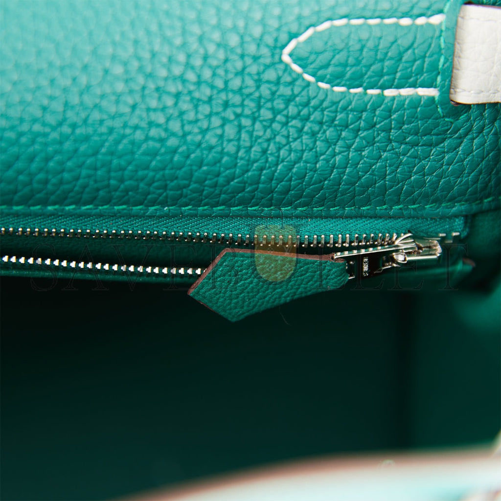 H**mes special order (hss) kelly retourne 28 malachite and gris perle clemence brushed palladium hardware (28*22*10cm)