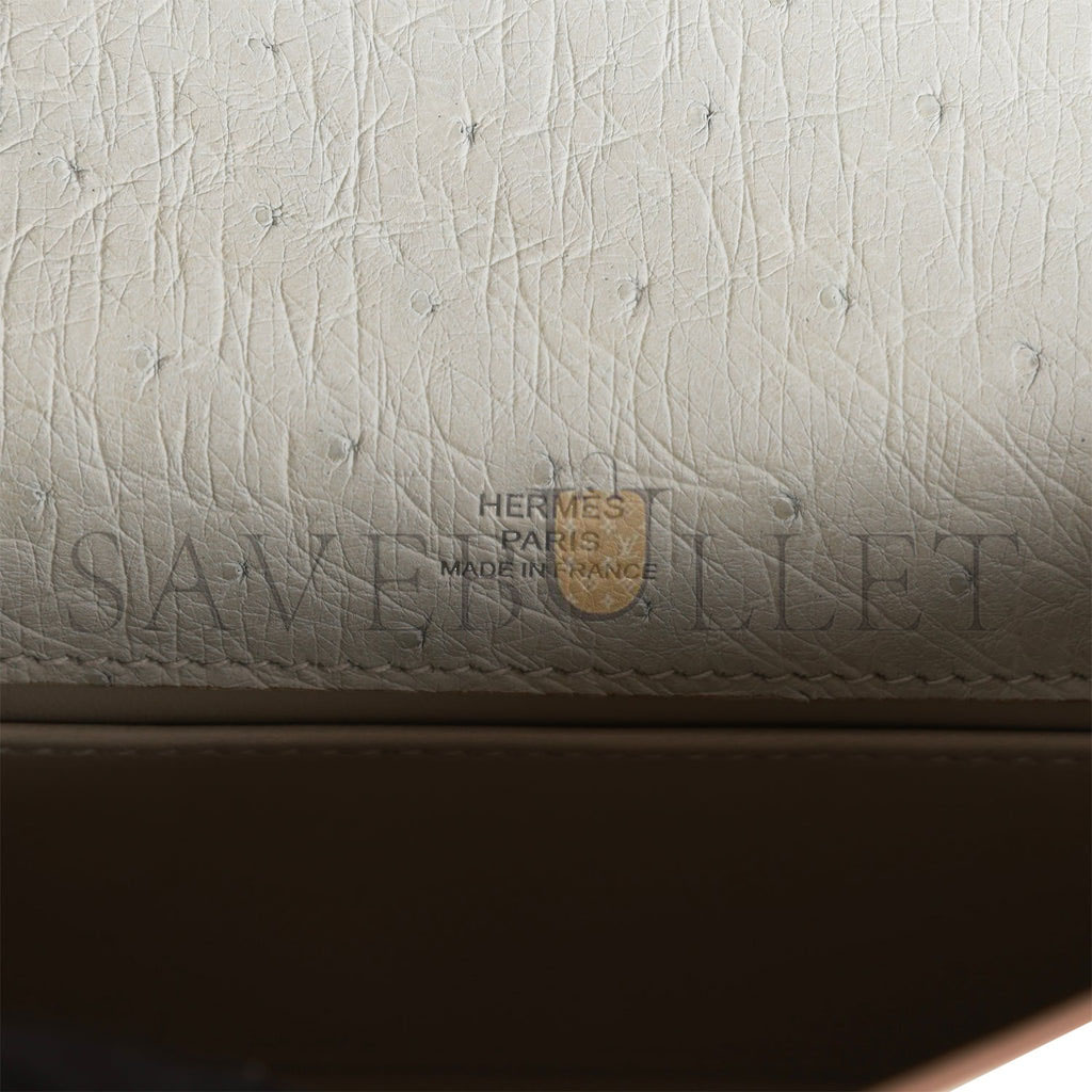 H**mes mini kelly pochette gris perle ostrich palladium hardware (22*14*7cm)