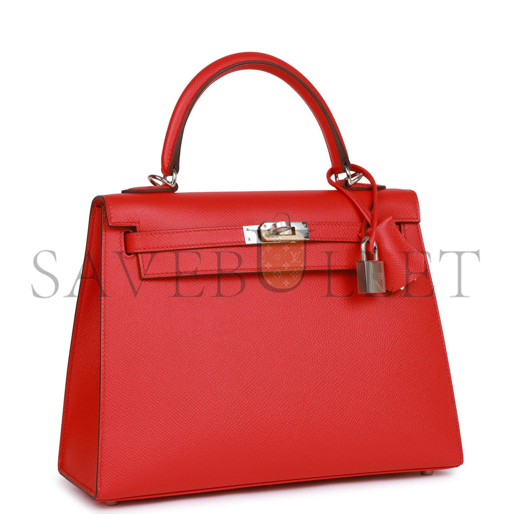 H**mes kelly sellier 25 rouge de coeur verso epsom palladium hardware (25*17*7cm