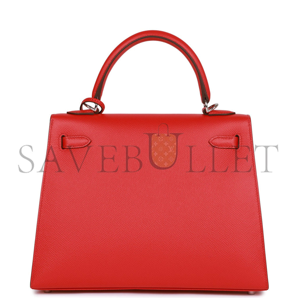 H**mes kelly sellier 25 rouge de coeur verso epsom palladium hardware (25*17*7cm