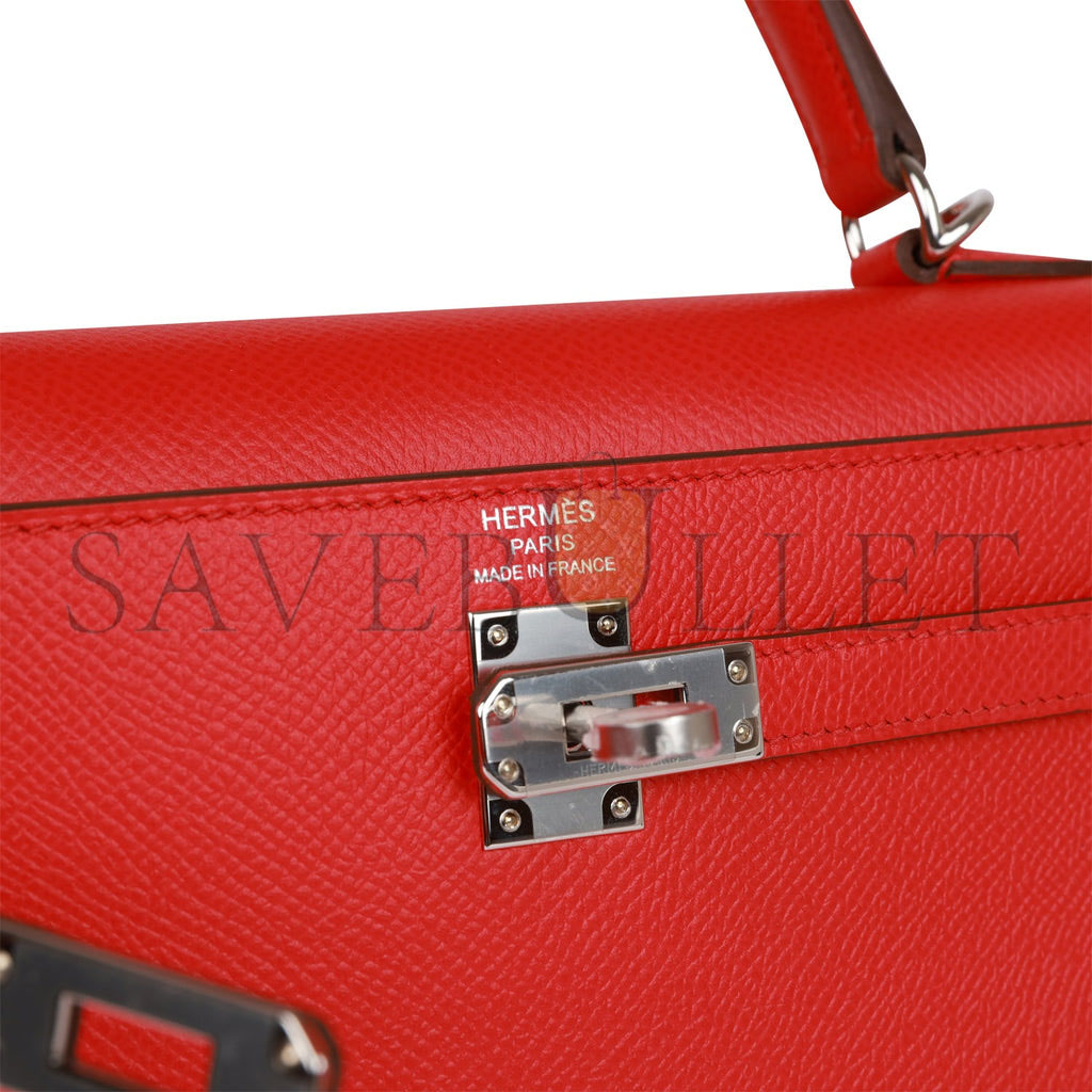 H**mes kelly sellier 25 rouge de coeur verso epsom palladium hardware (25*17*7cm