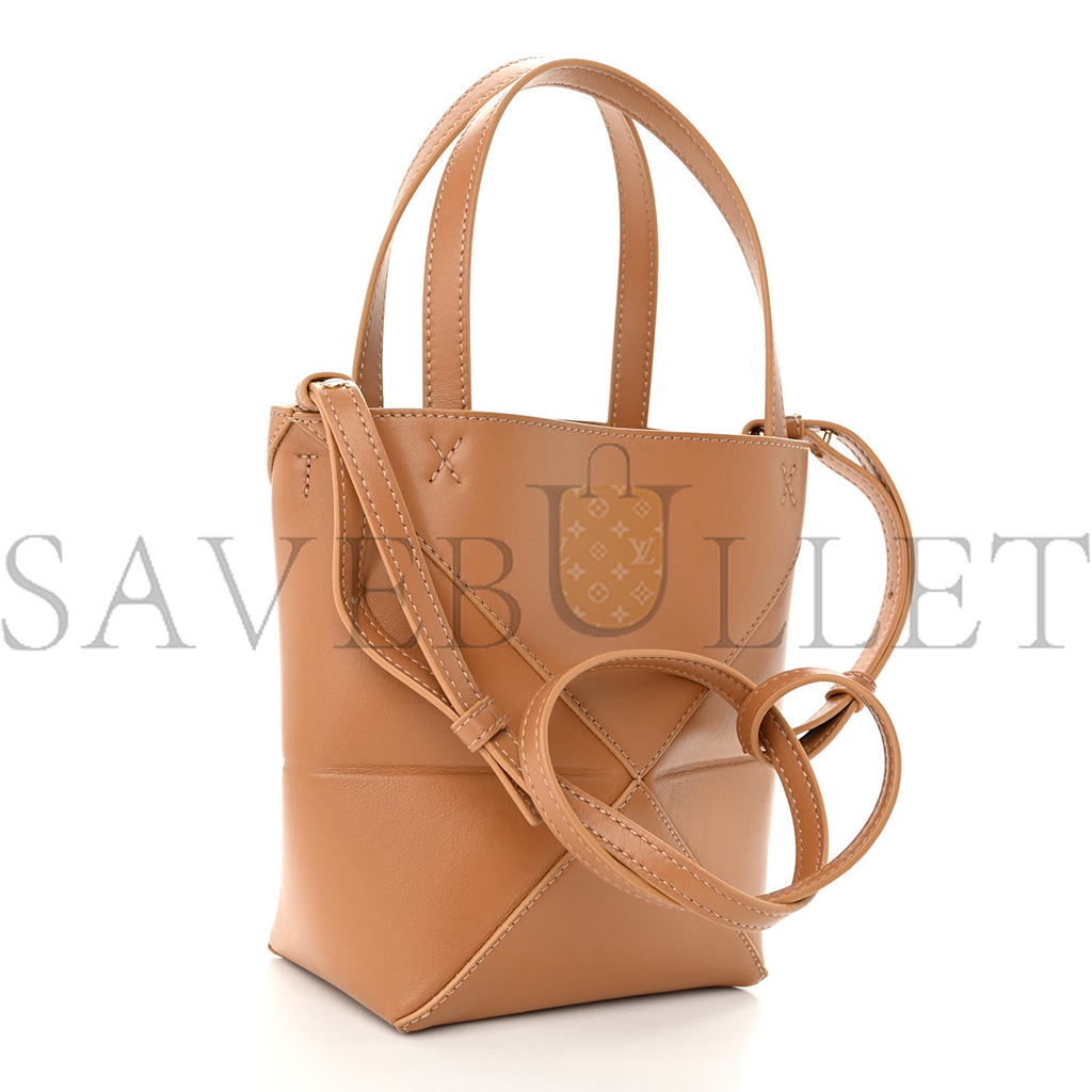 l*ew* shiny calfskin mini puzzle fold tote warm desert (20*16*10cm)